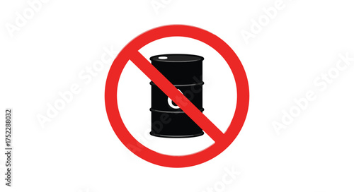 Prohibition sign depicting a black oil drum with a red circle and line