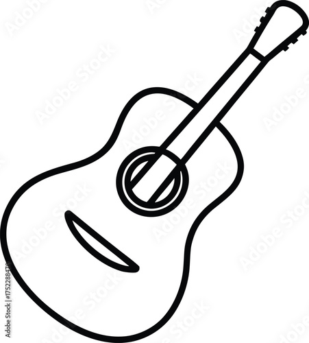 Minimalist single line drawing of an acoustic guitar silhouette isolated on white background