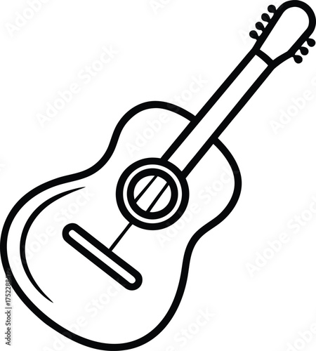 Minimalist single line drawing of an acoustic guitar silhouette isolated on white background