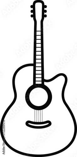 Minimalist single line drawing of an acoustic guitar silhouette isolated on white background