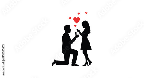 A romantic proposal scene depicting a man kneeling before his partner