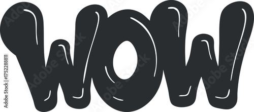 Bold and playful graphic text illustration of the word wow conveying surprise and excitement.