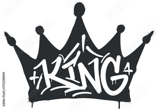 A stylized graffiti crown design featuring the word king in bold artistic lettering.