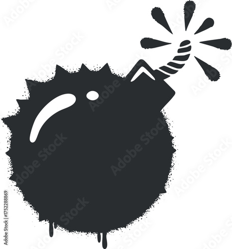 A cartoon-style black bomb with a lit fuse and explosive potential depicted in a bold graphic design.