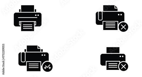Four variations of printer icons in a simple black and white style