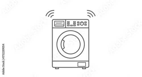 Vibrating front-load washing machine illustrated as a simple black line art icon.