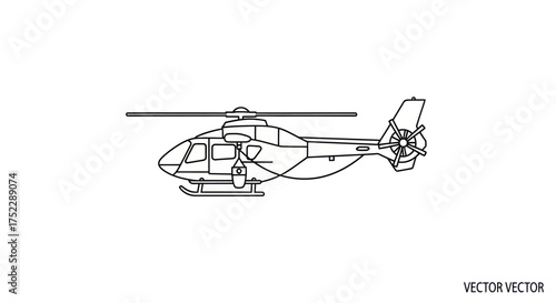 Detailed Line Art Illustration of a Modern Helicopter Design.
