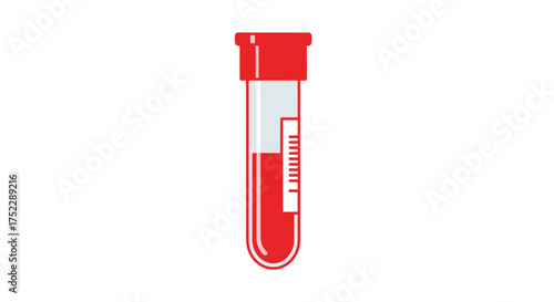 Red liquid filled medical laboratory test tube with stopper.
