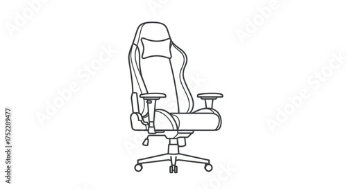 Ergonomic Gaming Chair Outline with Headrest and Adjustable Armrests.
