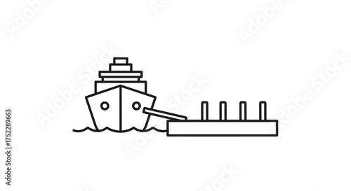 Ship towing a floating dock front view line art maritime transport.
