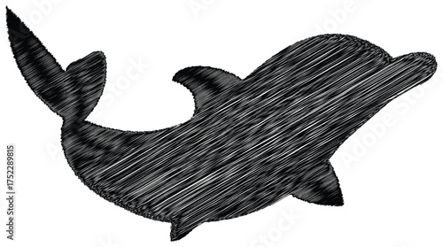 Monochrome Line Art Depicting Playful Dolphin Isolated on White Background