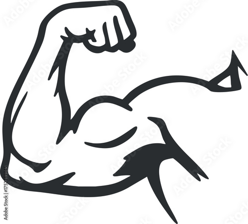 A strong muscular arm flexing to showcase fitness and strength in an athletic pose.