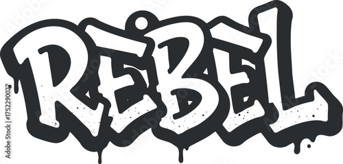 A bold graffiti style logo featuring the word rebel in stylized lettering.
