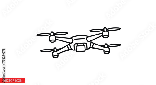 A simple black and white line art drawing of a quadcopter drone icon.