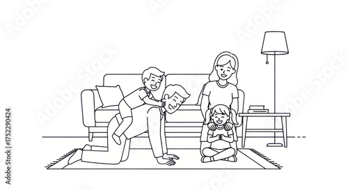 Father Playing with Children Family Fun at Home.