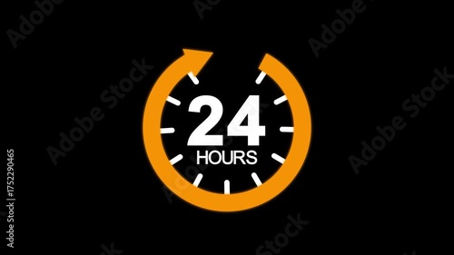 Clock 24 hours icon animation .Timer concept of 24 hours a day, animation on a transparent background.