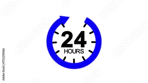 Clock 24 hours icon animation .Timer concept of 24 hours a day, animation on a transparent background.