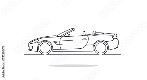 Sleek Black and White Convertible Car Outline Illustration.