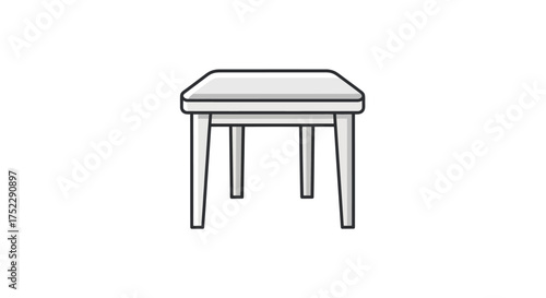 A simple monochrome illustration of a small white four-legged table with black outlines.