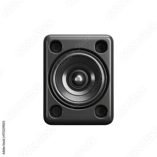 A close up shot of a transparent speaker with a square frame on a transparent background showing the cone shape