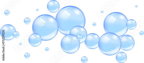 Light blue bubble gum texture with transparent glossy spheres on white background.