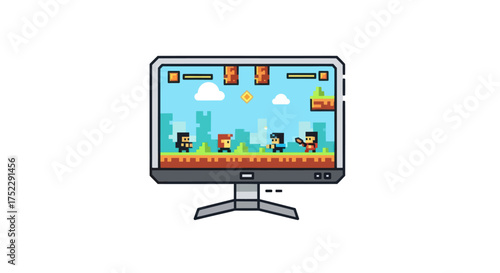 Pixelated Retro Video Game Displayed on a Modern Computer Monitor.