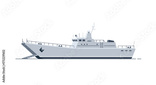 Modern Gray Naval Warship with Detailed Design and Features.