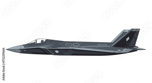 Dark gray stealth fighter jet with an advanced futuristic aerodynamic design shown in a side profile view.