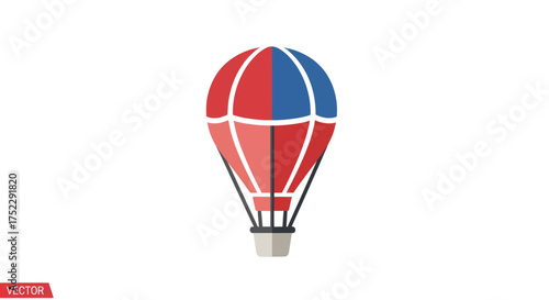 Vibrant Red and Blue Hot Air Balloon Flat Design Illustration.