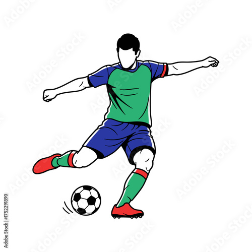Soccer Player Kicking Ball Action Illustration.