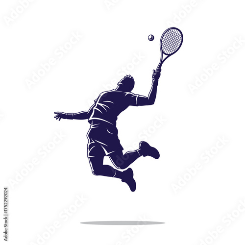 Dynamic Tennis Player Mid-Air Forehand Strike Illustration.