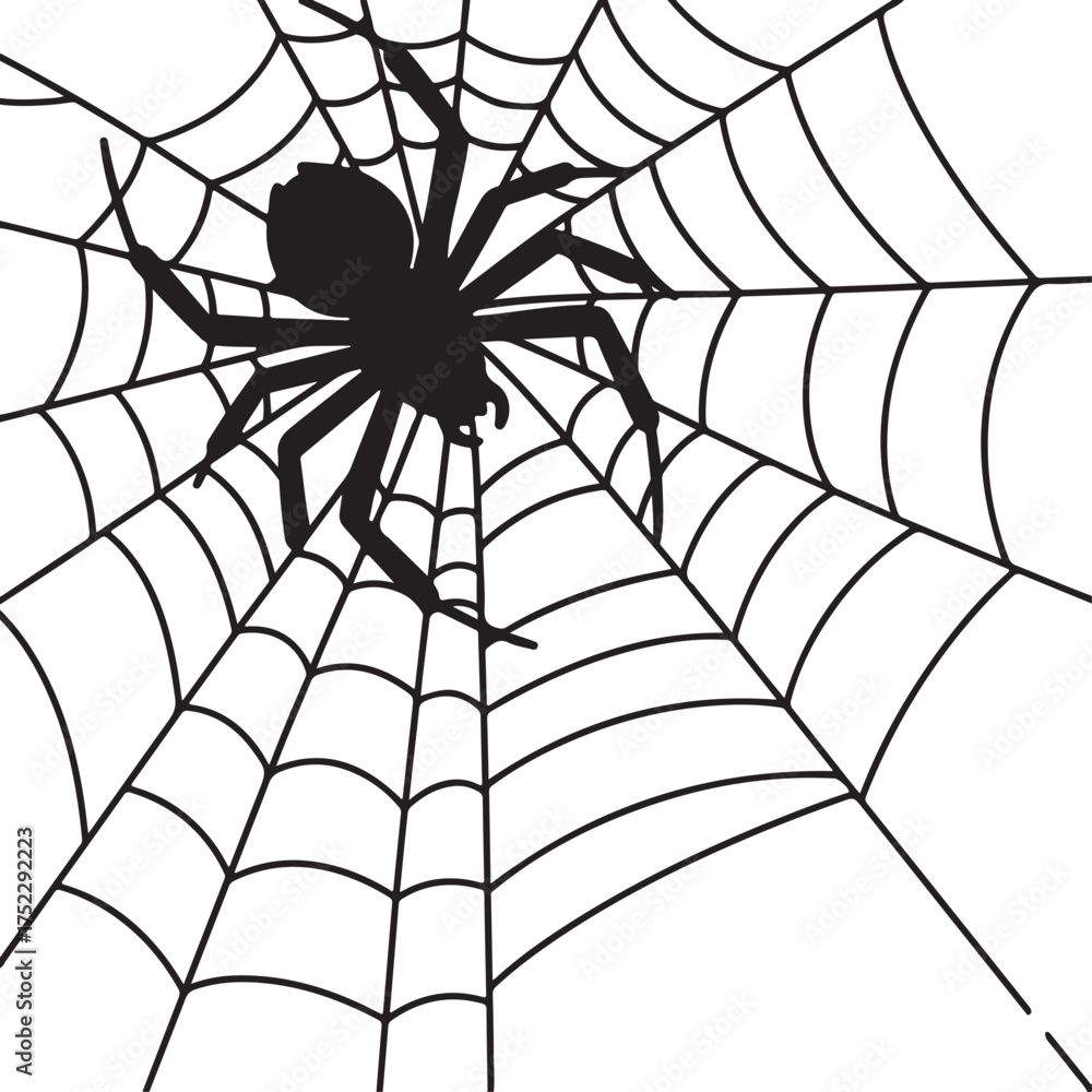 Fototapeta premium Creepy spider on its web for Halloween invitations and spooky decorations, perfect for cards, banners, and scary season designs