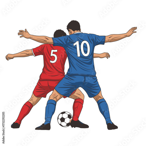 Two Soccer Players Competing for the Ball in a Match.