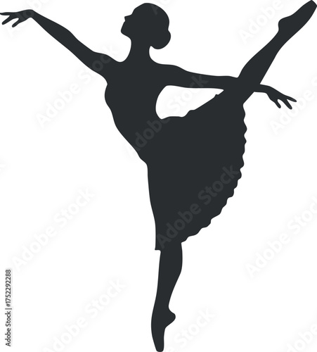 A graceful silhouette of a ballerina performing an elegant dance pose in mid-air.