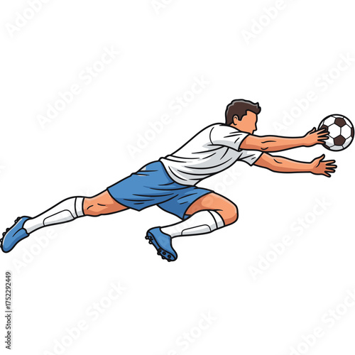 Goalkeeper Diving to Save a Soccer Ball.