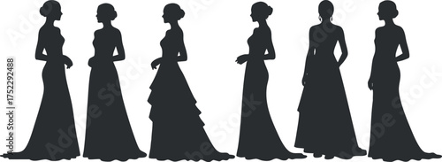 A collection of elegant dress silhouettes showcasing various styles for formal occasions.