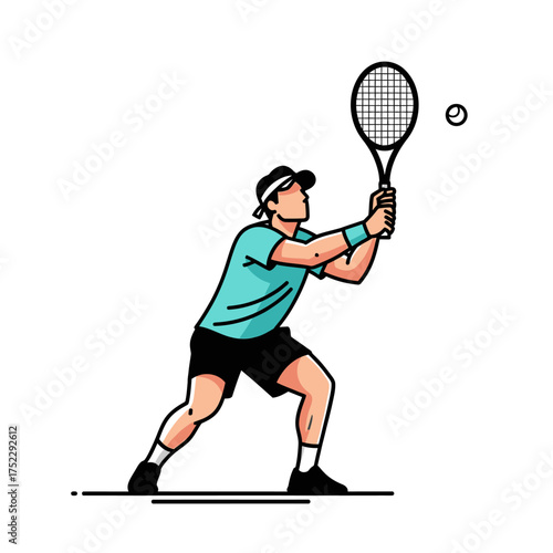 Tennis player in action hitting the ball with racket during game.