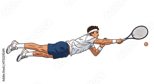 Tennis Player Diving for a Shot in a Dynamic Illustration.