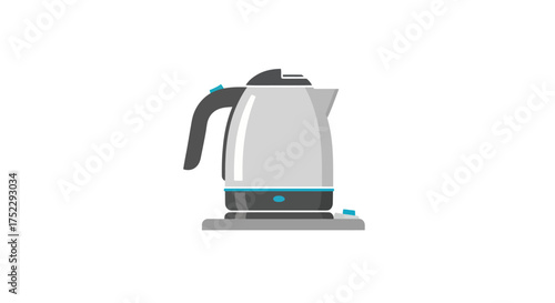 Modern Electric Kettle Illustration with Silver Body and Black Handle.