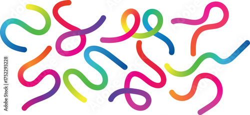 A vibrant and colorful abstract arrangement of interconnected flexible and playful noodle like tubes on a white background