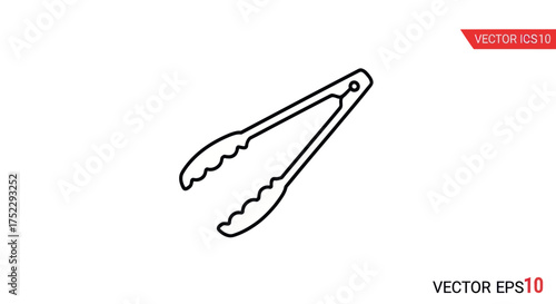 Outline Illustration of Kitchen Tongs Utensil for Grilling and Serving Food.