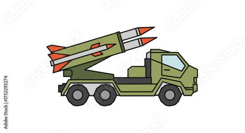 A flat vector illustration of a green military truck equipped with a twin missile launcher system.