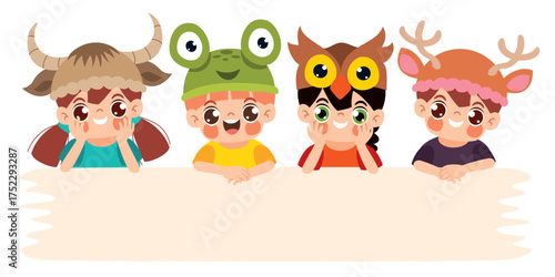 Cartoon Kids Wearing Funny Hats