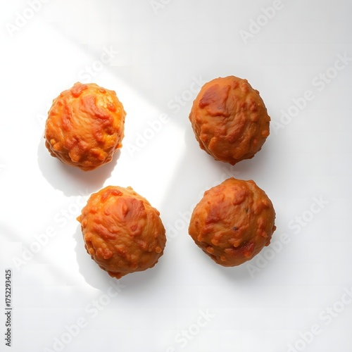 Golden fried savory snack balls with crispy texture, presented on a white background. Delicious food for an appetizer or snack, highlighted by natural light