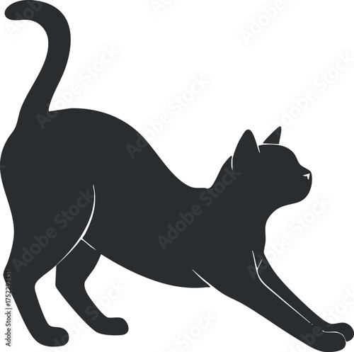 A silhouette of a stretching cat in a playful pose showcasing its agility and grace.
