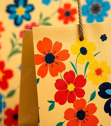 Vibrant Floral Design on a Gift Bag, Celebrating Nature's Beauty with a Touch of Whimsy