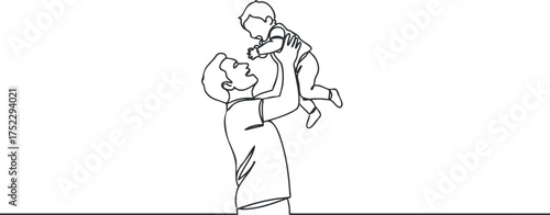 A joyful father lifts his baby in the air showcasing love and connection between parent and child.