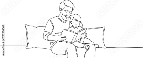 A father and daughter enjoying a cozy reading session together on a comfortable sofa.