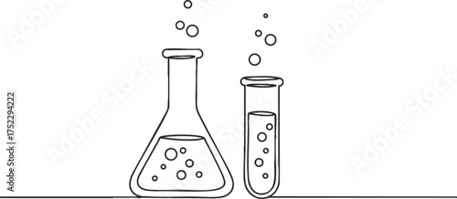 Illustration of laboratory glassware including a flask and test tube with bubbles.
