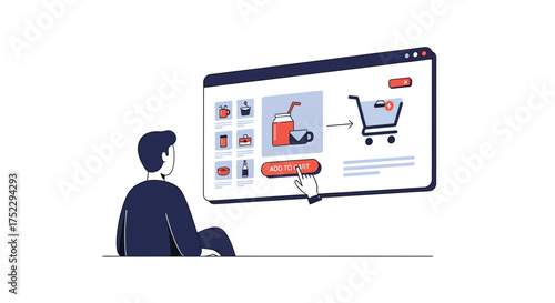 Online Ordering Illustration of a User Adding an Item to a Shopping Cart